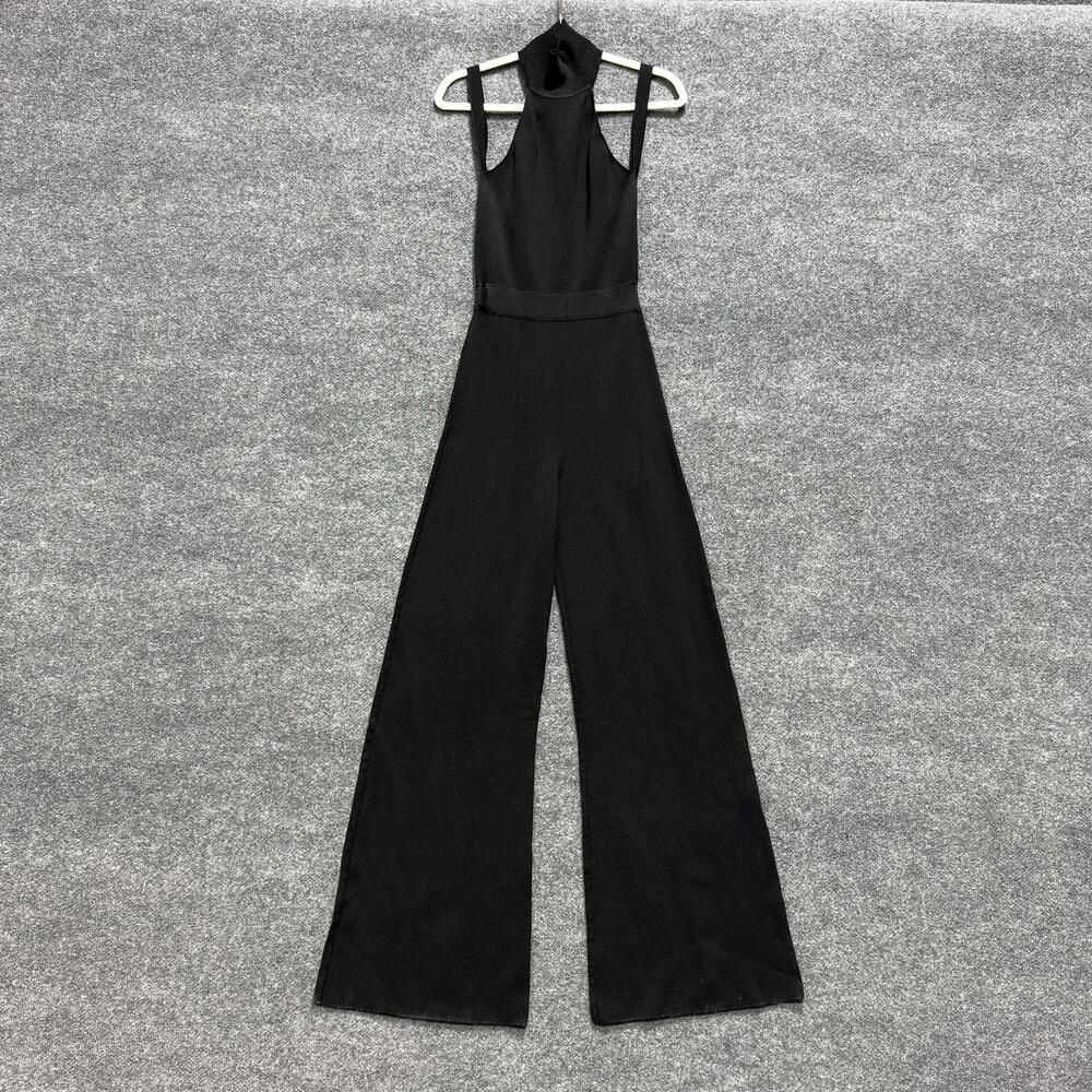 Gauge Jumpsuit Womens Small Black Mock Neck Sleeveless Wide Leg Knit Party